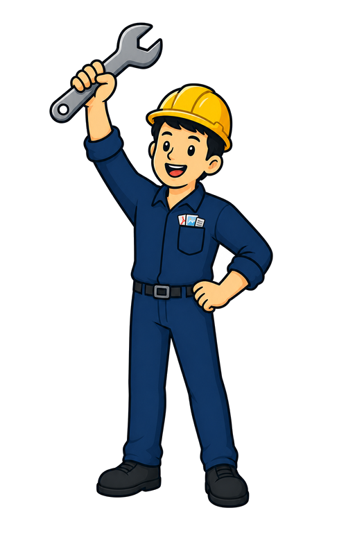 TheOnlineToolset mascot raising a wrench with file icons tucked into his shirt pocket